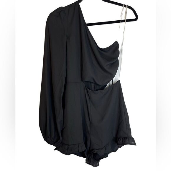 Lulus Pants - Lulu's Dream Plans One Shoulder Cut Out Romper Black Size XS